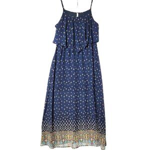Xhilaration Womens Maxi Dress Sz XL Spaghetti Straps Lined Ruffled Bodice Navy